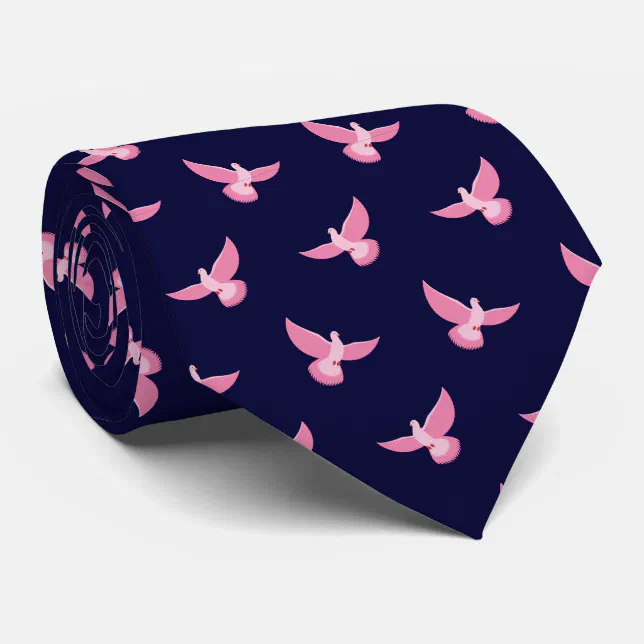 Elegant Pink Navy Blue Pigeon Seamless Pattern Neck Tie | Zazzle