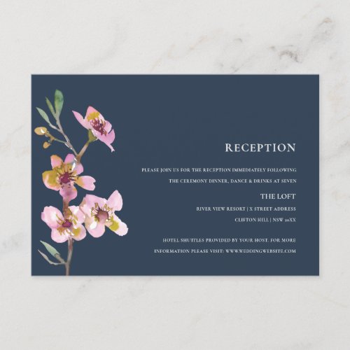 ELEGANT PINK NAVY CHERRY BLOSSOM FLORAL RECEPTION ENCLOSURE CARD