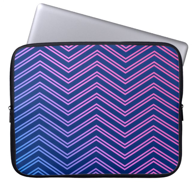 Elegant Pink-Navy Chevron Pattern Laptop Sleeve (Front)