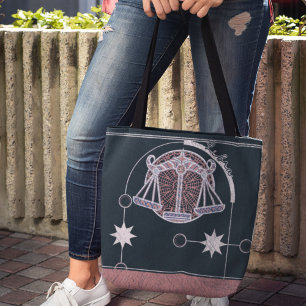 Elegant Pink Navy Libra Zodiac Sign Mandala Tote Bag