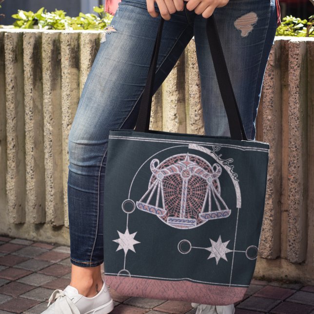 Elegant Pink Navy Libra Zodiac Sign Mandala Tote Bag (Creator Uploaded)
