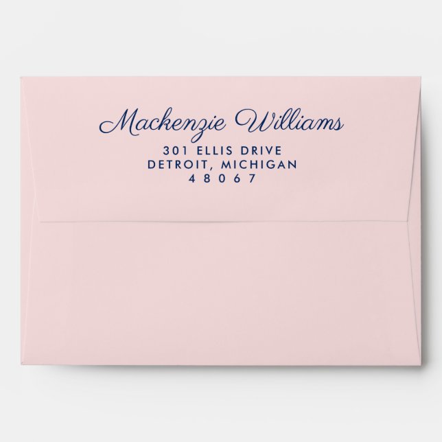 Elegant Pink Navy Stripe Lined Wedding Envelope (Back (Top Flap))