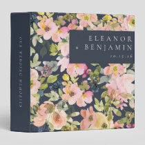 Elegant Pink Navy Watercolor Floral Custom Wedding 3 Ring Binder