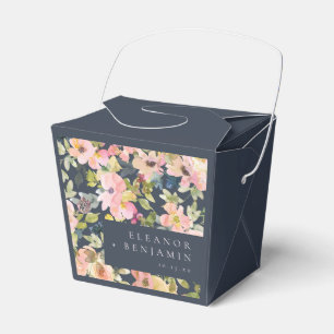 Elegant Pink Navy Watercolor Floral Custom Wedding Favor Boxes