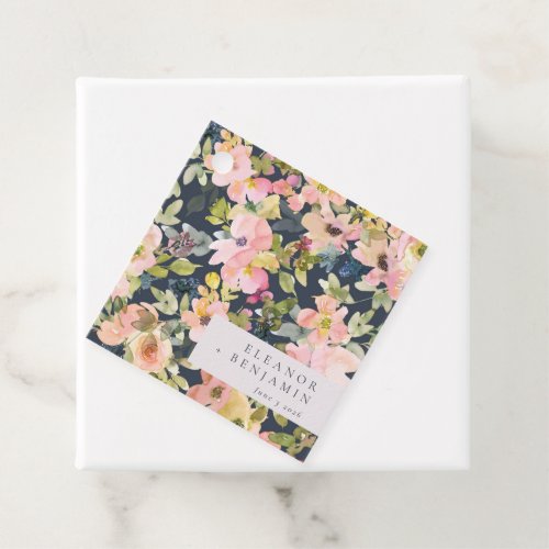 Elegant Pink Navy Watercolor Floral Custom Wedding Favor Tags