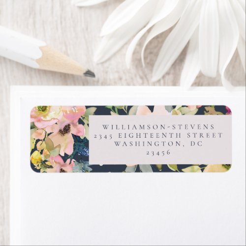 Elegant Pink Navy Watercolor Floral Custom Wedding Label