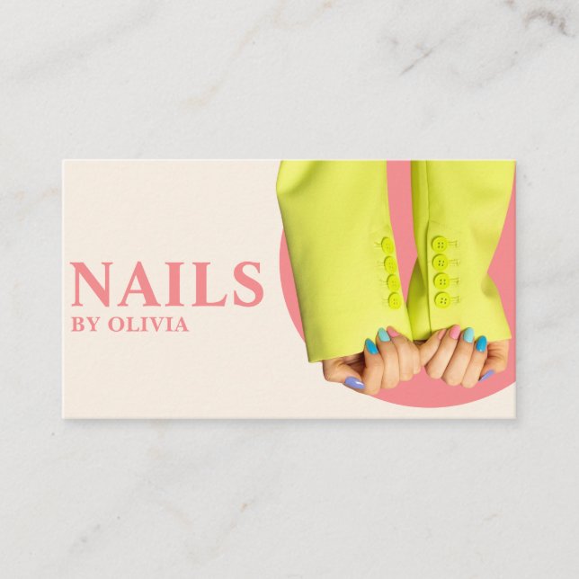 Elegant Pink Neutral Boho Chic Modern Nail Tech    Business Card (Front)