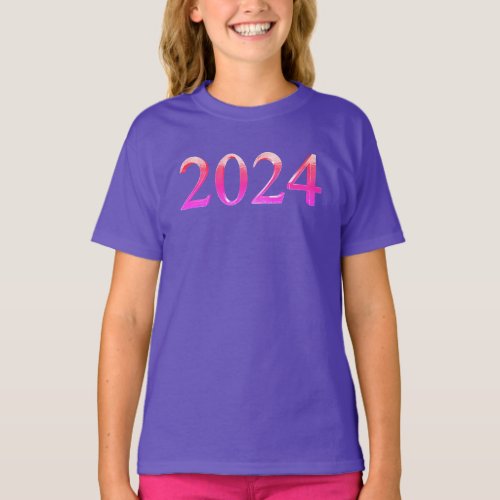 Elegant Pink Numbers Happy New Year 2024 T_Shirt