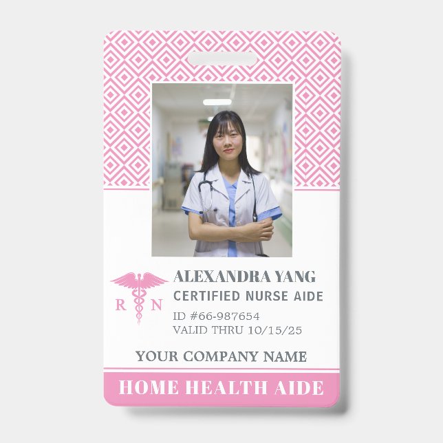Elegant Pink Nurse Photo Badge (Front)