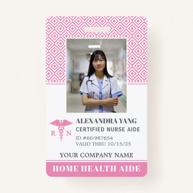Elegant Pink Nurse Photo Badge (Front)