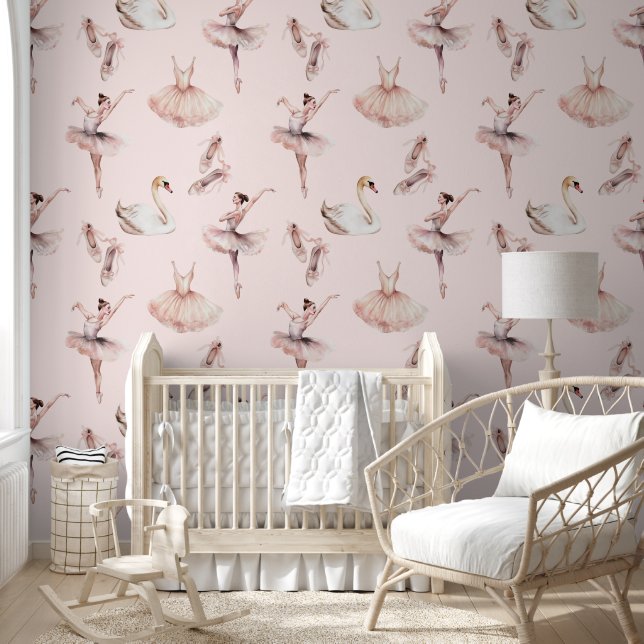 Elegant Pink Nursery Ballerina Wallpaper (Kids)