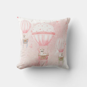 Elegant Pink Nursery Hot Air Balloons Llama Throw Pillow