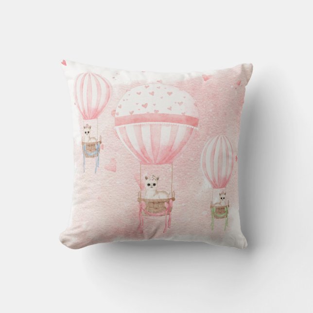Elegant Pink Nursery Hot Air Balloons Llama Throw Pillow (Front)