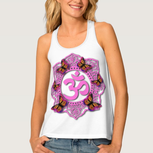 Elegant Pink ohm mandala design pink butterflies Tank Top (Front)