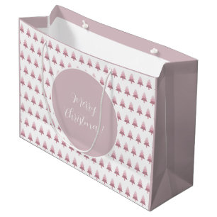 Elegant Pink Ombre Christmas Tree Pattern Large Gift Bag