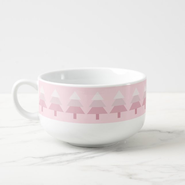 Elegant Pink Ombre Christmas Tree Pattern Soup Mug (Right)