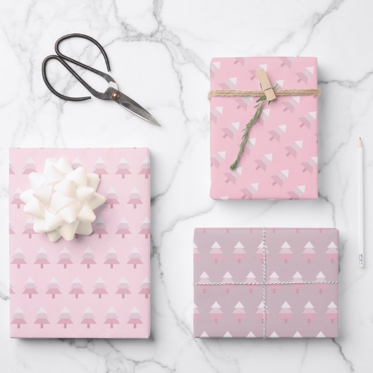 Elegant Pink Ombre Christmas Tree Pattern Wrapping Paper Sheets Zazzle