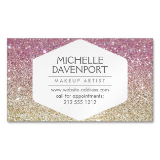 Elegant Pink Ombre Glitter Magnetic Business Card