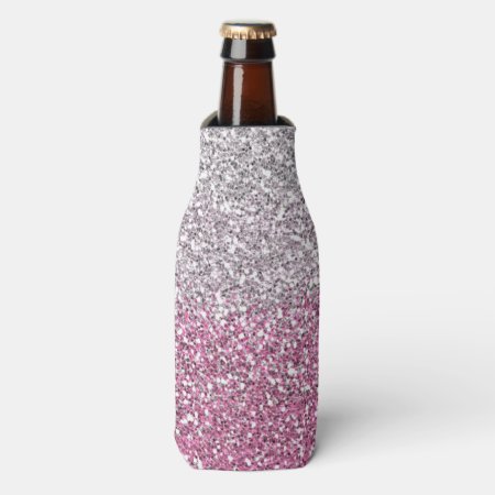 Elegant Pink Ombre Glitter Sparkle Bottle Cooler