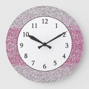 Elegant Pink Ombre Glitter Sparkly Large Clock