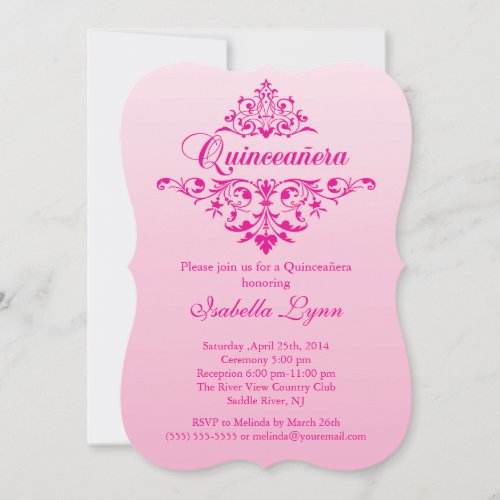 Elegant Pink Ombre Quinceañera Party Personalized Invitations