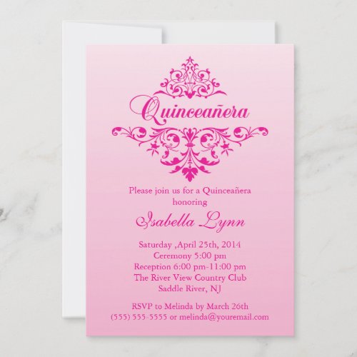 Elegant Pink Ombre Quinceañera Party Announcements
