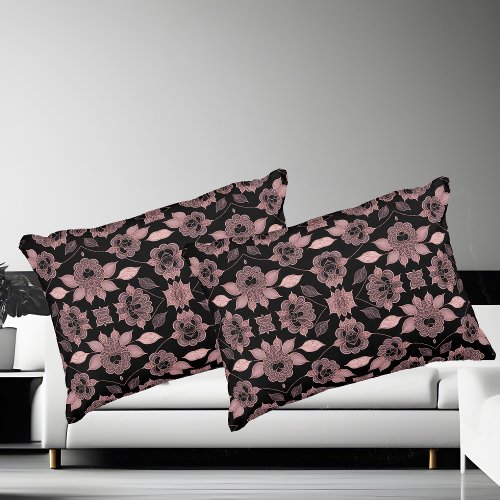 Elegant pink on black lace in vintage style  accent pillow