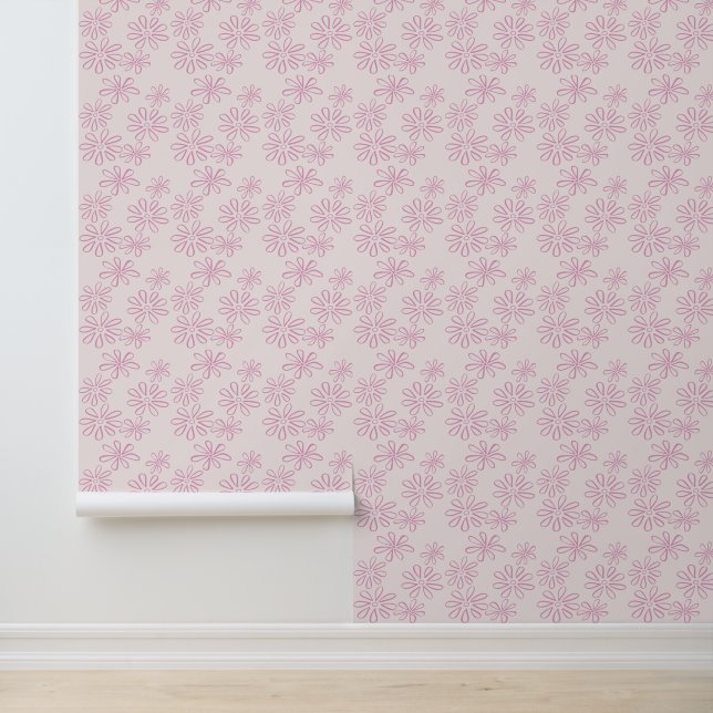 Elegant Pink on Blush Floral Doodle Wallpaper (Application)
