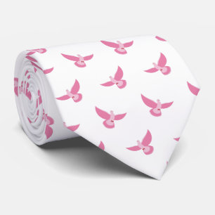 Elegant Pink on White Pigeon Seamless Pattern  Neck Tie