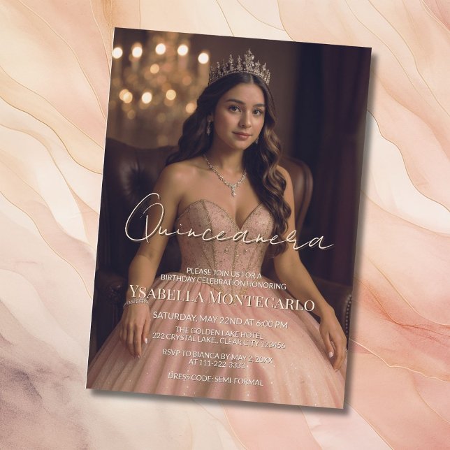  Elegant Pink or Rose Gold Quinceañera Invitation  (Creator Uploaded)