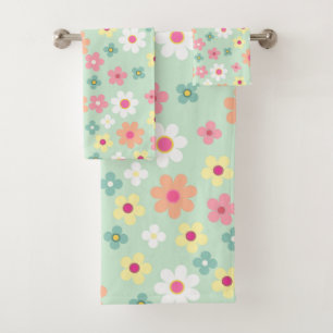 Elegant pink & orang cute floral pattern bath towel set