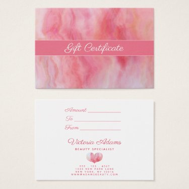 Elegant Pink & Orange Agate Salon Gift Certificate