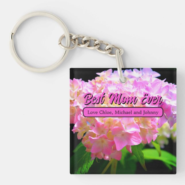 Elegant Pink orange floral hydrangeas Keychain (Front)