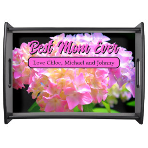 Elegant Pink orange floral hydrangeas Serving Tray