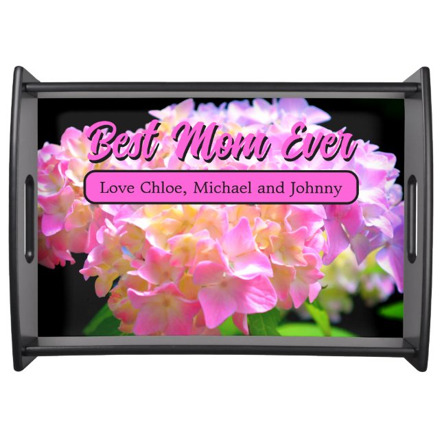 Elegant Pink orange floral hydrangeas Serving Tray (Front)