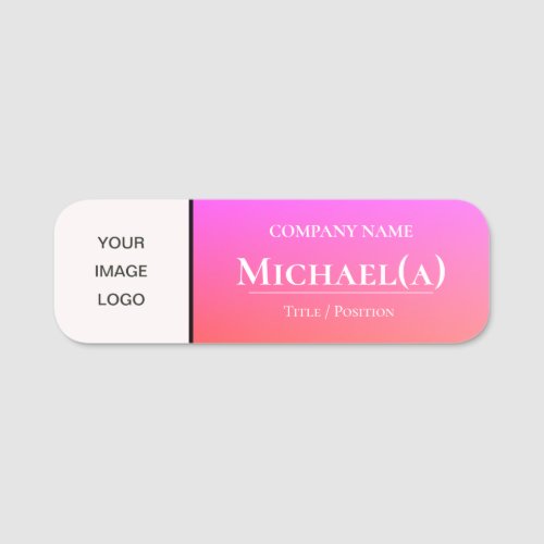 Elegant Pink Orange Gradient  White Company LOGO Name Tag