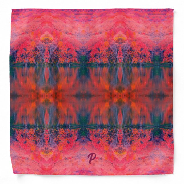 Elegant Pink Orange Lake Mountain Monogrammed Firs Bandana (Front)