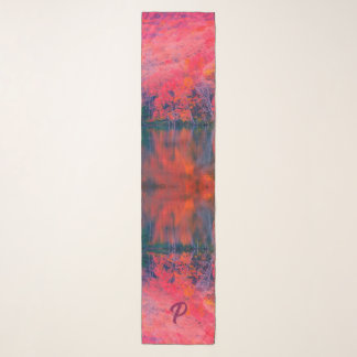 Elegant Pink Orange Lake Mountain Monogrammed Firs Scarf
