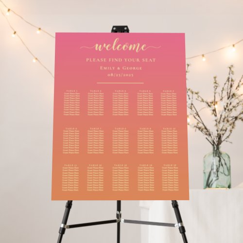 Elegant Pink Orange Modern Wedding Seating Chart Foam Board