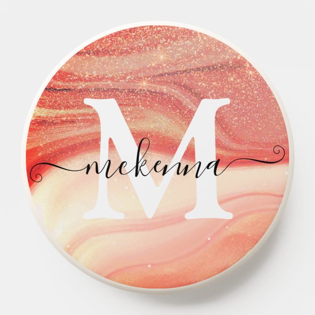 Elegant Pink Orange Paint Glitter Rain Sparkling  PopSocket (Popsocket)