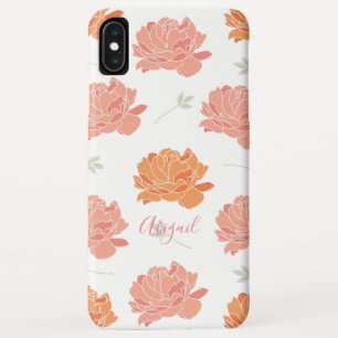 Elegant Pink & Orange Peonies Pattern Monogram iPhone XS Max Case
