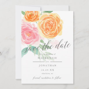 Elegant Pink & Orange Roses Photo Wedding Save The Date