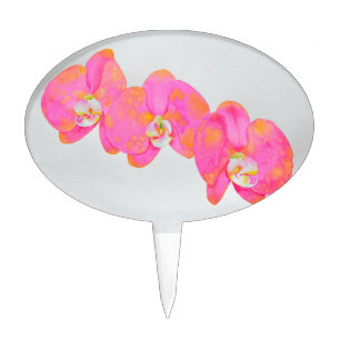 Elegant pink orange watercolor orchids cake topper