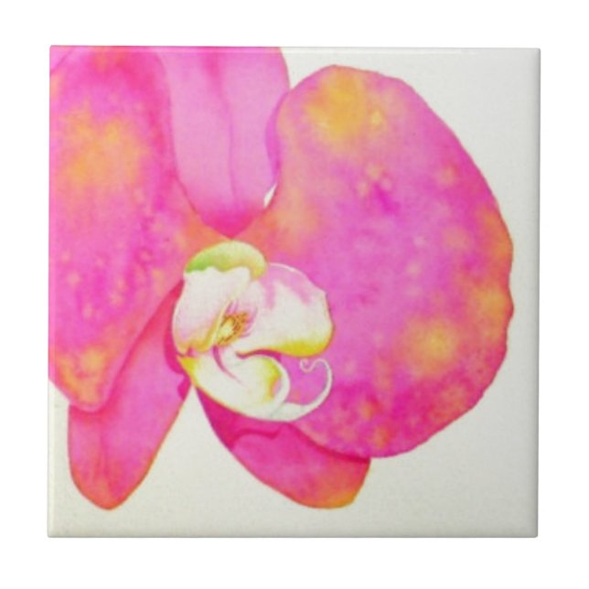 Elegant pink orange watercolor orchids  ceramic tile (Front)