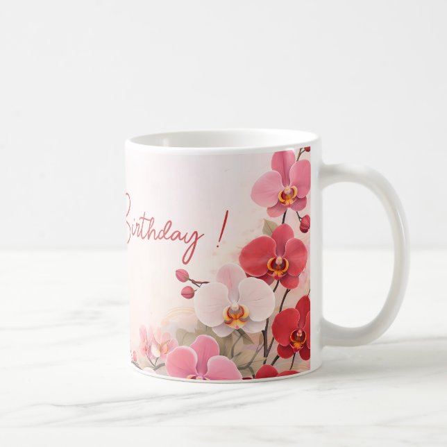 Elegant Pink Orchid Birthday Coffee Mug (Right)