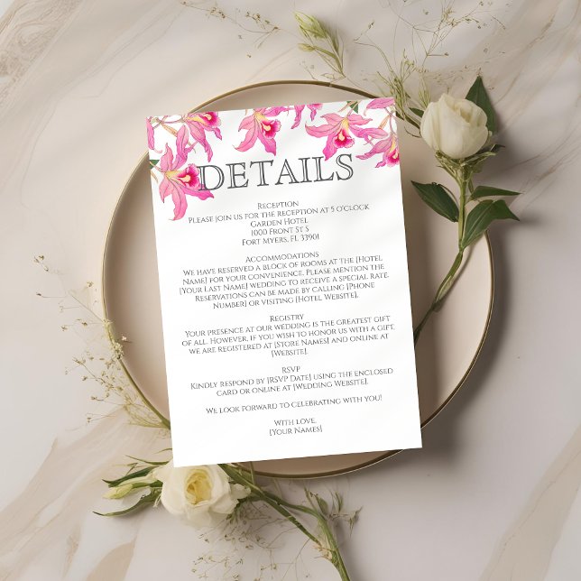 Elegant Pink Orchid Blooms Tropical Floral Wedding Enclosure Card (Creator Uploaded)