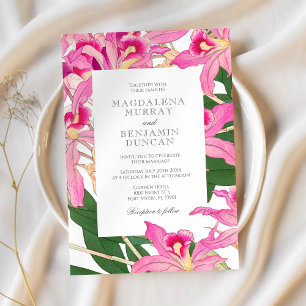 Elegant Pink Orchid Blooms Tropical Floral Wedding Invitation