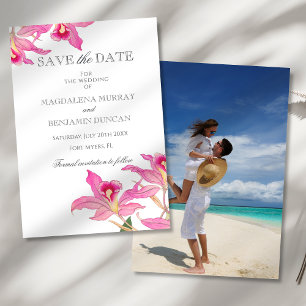 Elegant Pink Orchid Blooms Tropical Photo Wedding Save The Date