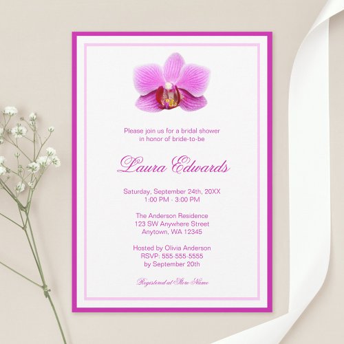 Elegant Pink Orchid Bridal Shower Custom Invitation