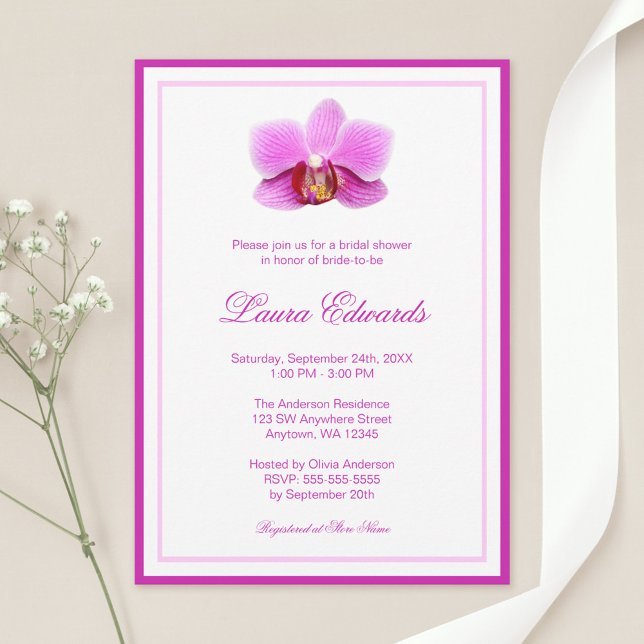 Elegant Pink Orchid Bridal Shower Invitation (Creator Uploaded)